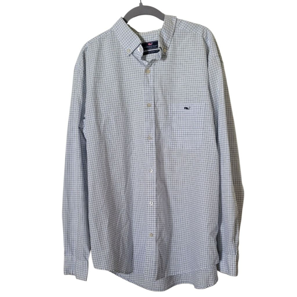 Men's Vineyard Vines Classic Fit Button Down Shirt XL White Blue Grid
